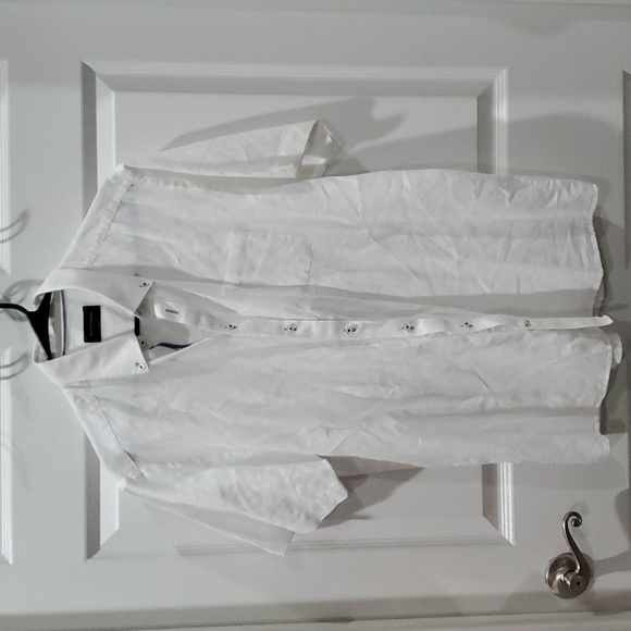 Bruun & Stengade White Linen Button Down Short Sleeve Shirt - Picture 2 of 5